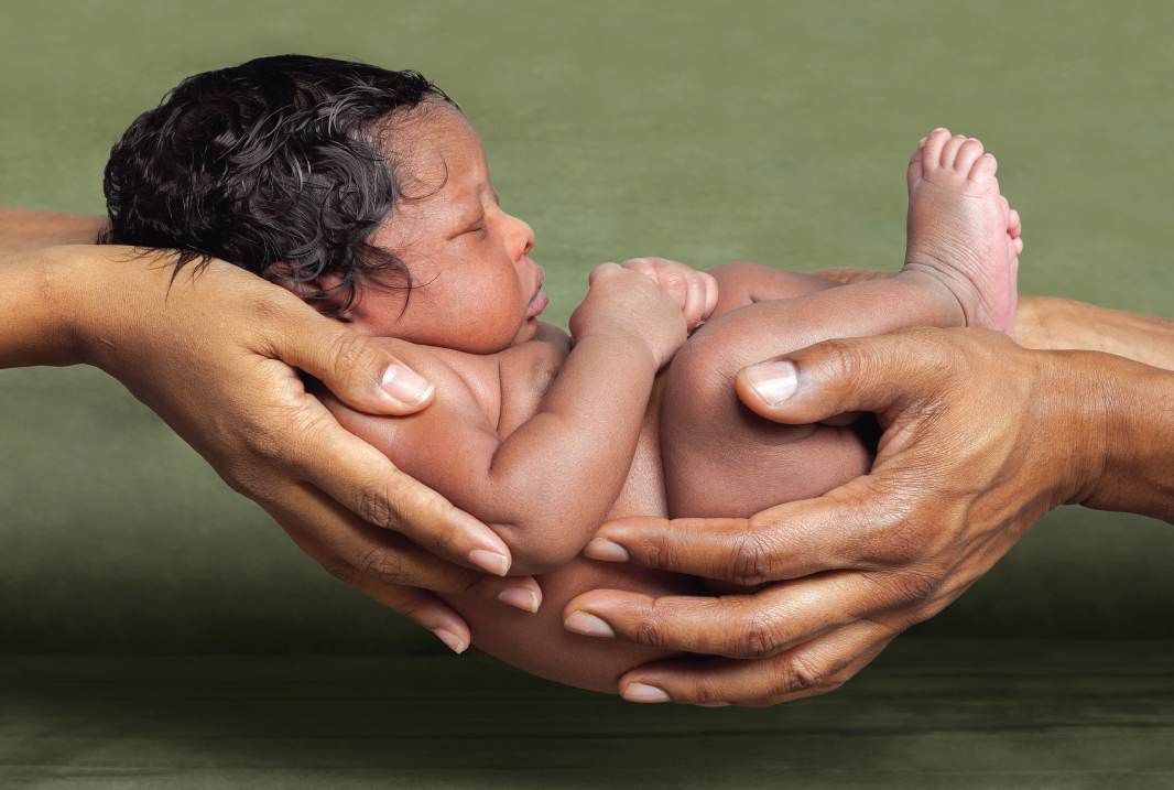 Premature infant in hands